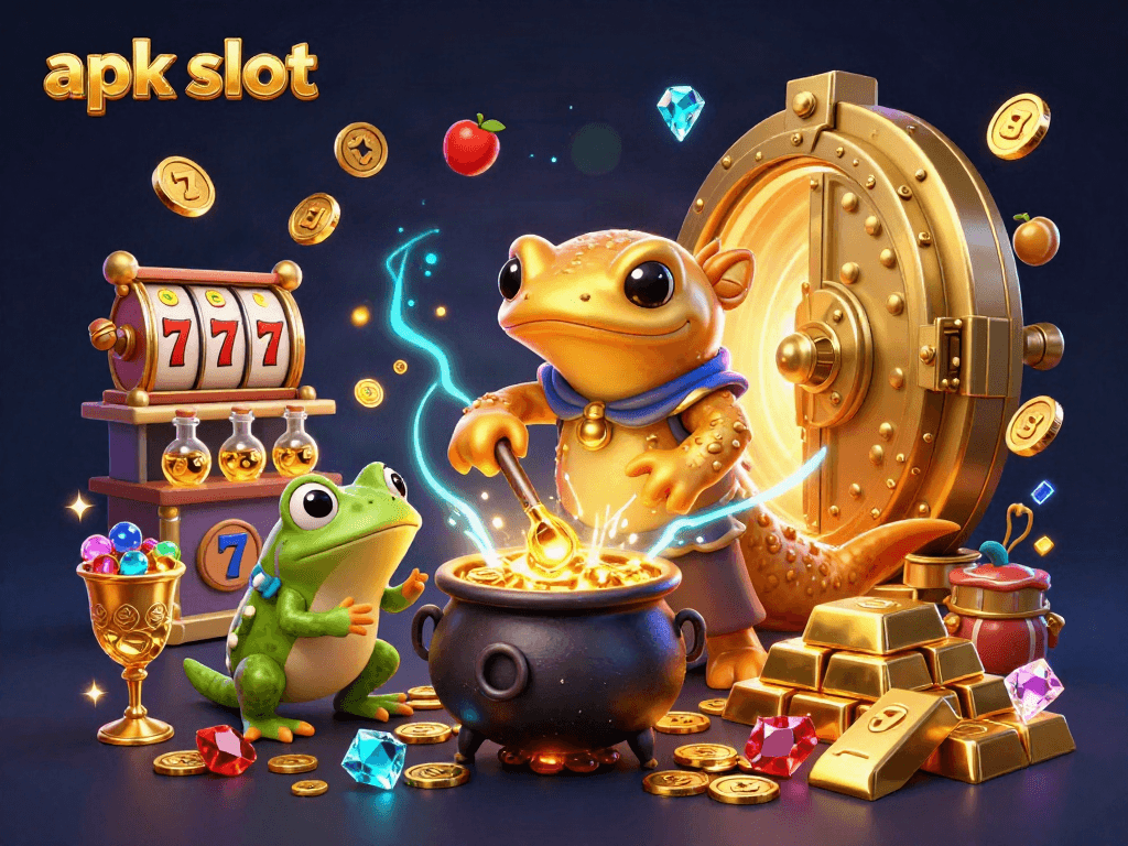 Spin winning apk slot reels with a golden salamander alchemist in a vibrant 3D casino scene.