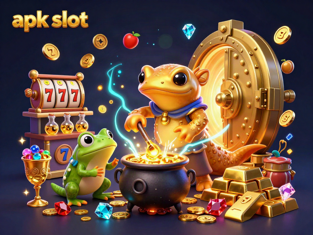 Spin winning apk slot reels with a golden salamander alchemist in a vibrant 3D casino scene.